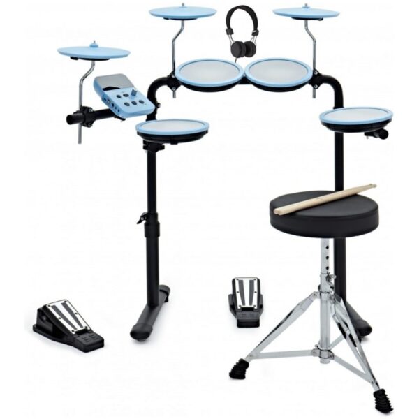 VISIONDRUM-Elektronisch-Drumstel-met-Kruk-en-Hoofdtelefoon-Blauw VISIONDRUM Elektronisch Drumstel met Kruk en Hoofdtelefoon Blauw